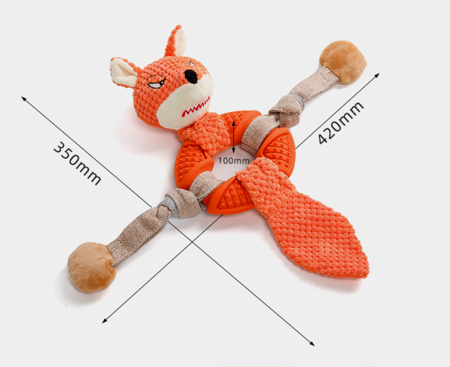 Fox - Plush & Rubber Squeaky & Crinkly Tug Toy