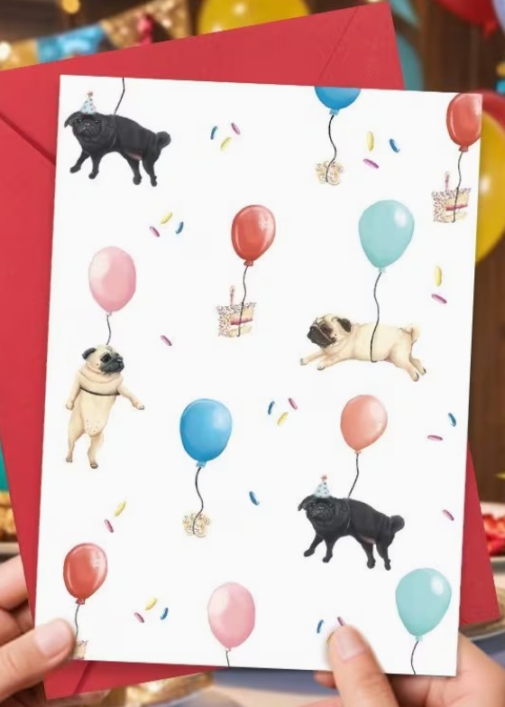 Dog Birthday Card - Pugs (12cmx18cm)