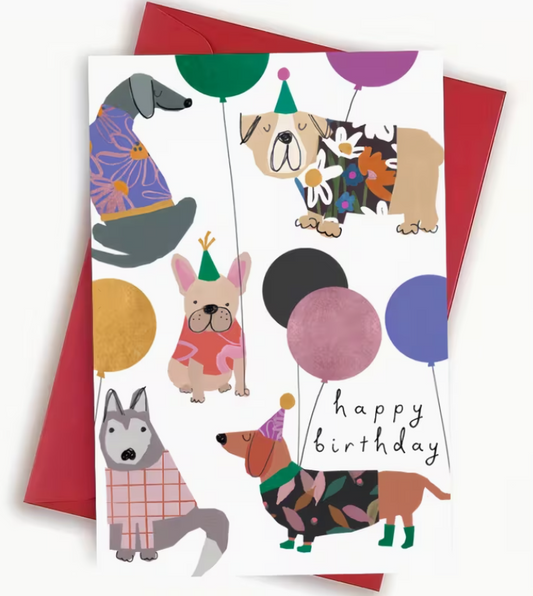 Dog Birthday Card - Pups With Balloons (12cmx17cm)
