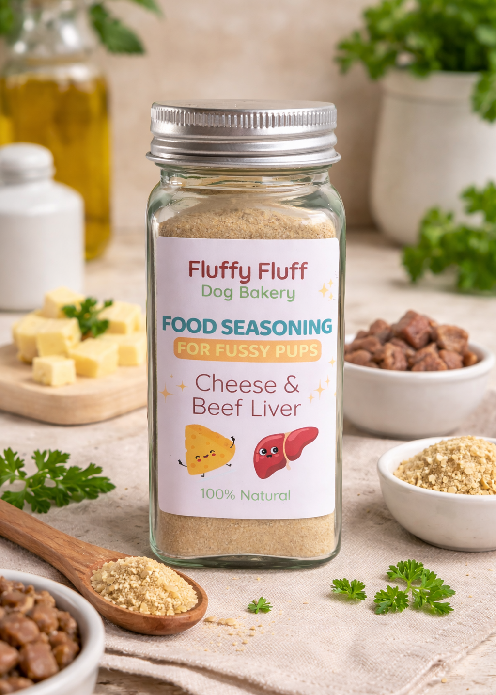 Food Seasoning For Fussy Pups - Cheese & Beef Liver (Glass Jar, 60g)