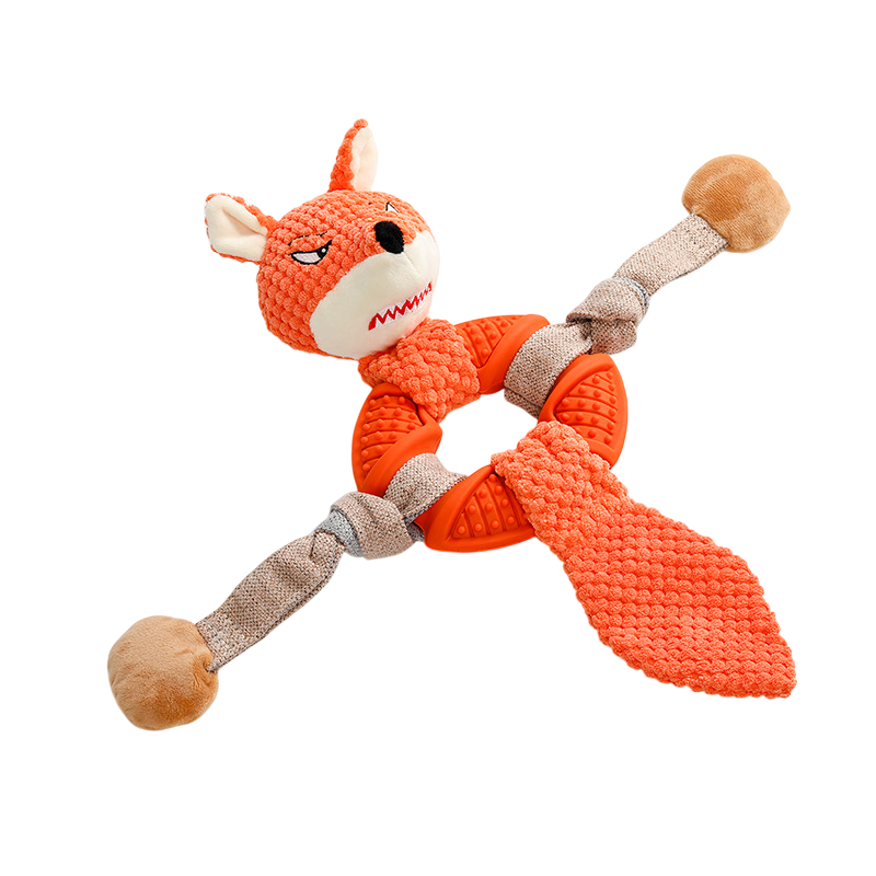 Fox - Plush & Rubber Squeaky & Crinkly Tug Toy