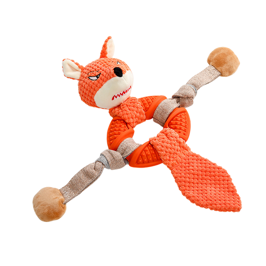 Fox - Plush & Rubber Squeaky & Crinkly Tug Toy