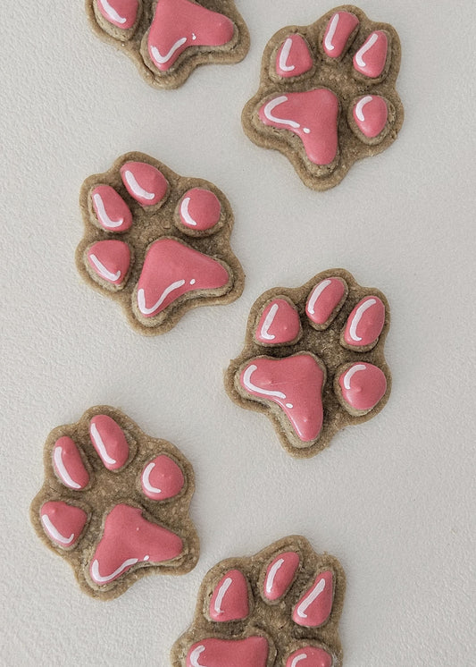 Small pawprint-shaped dog cookies – 8 mini hand-decorated treats