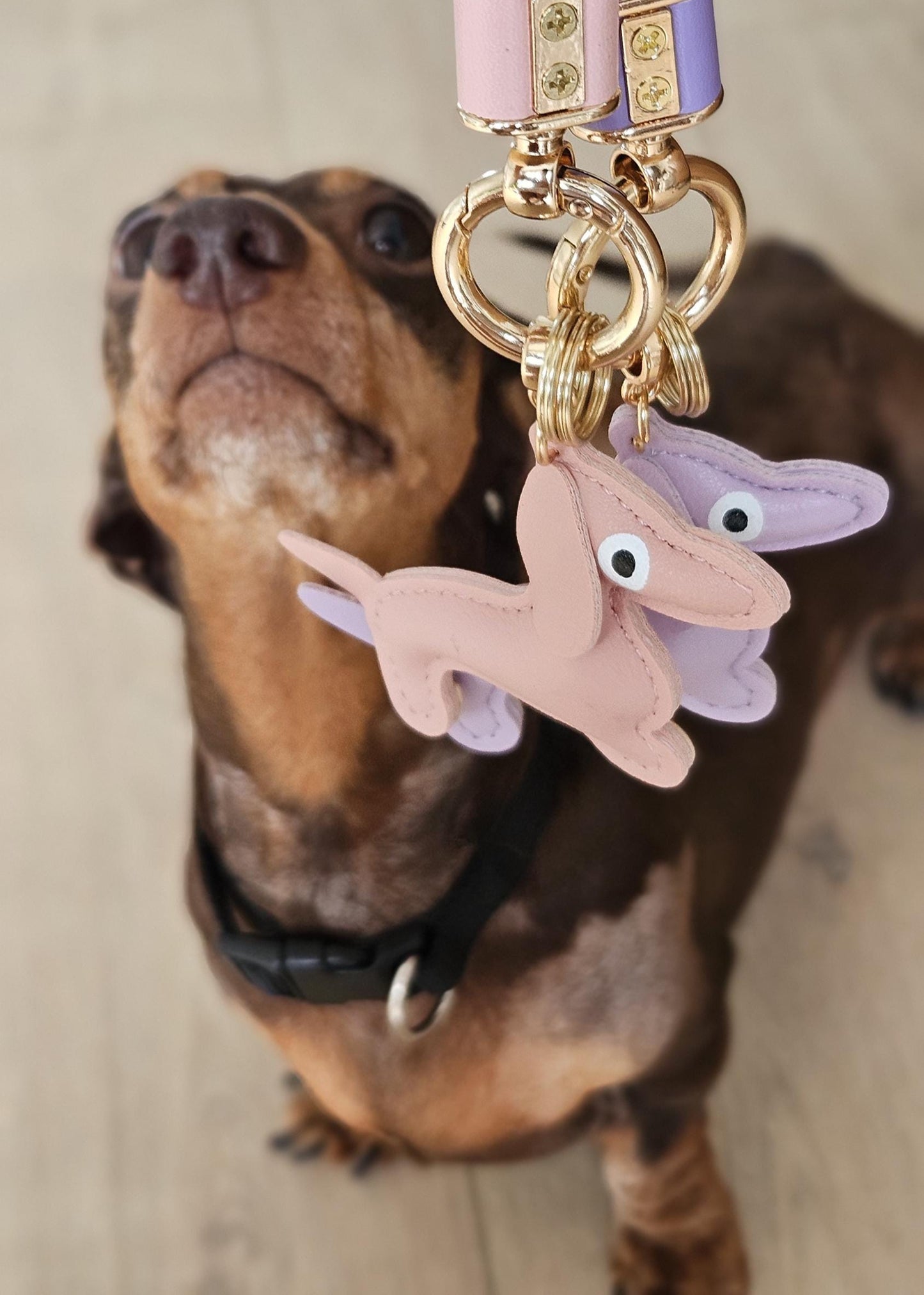 Purple dachshund dog keyring Pup Pawrent Essential by Fluffy Fluff