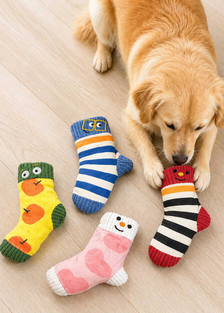 Sock - Plush Crinkle Dog Toy With Squeaker