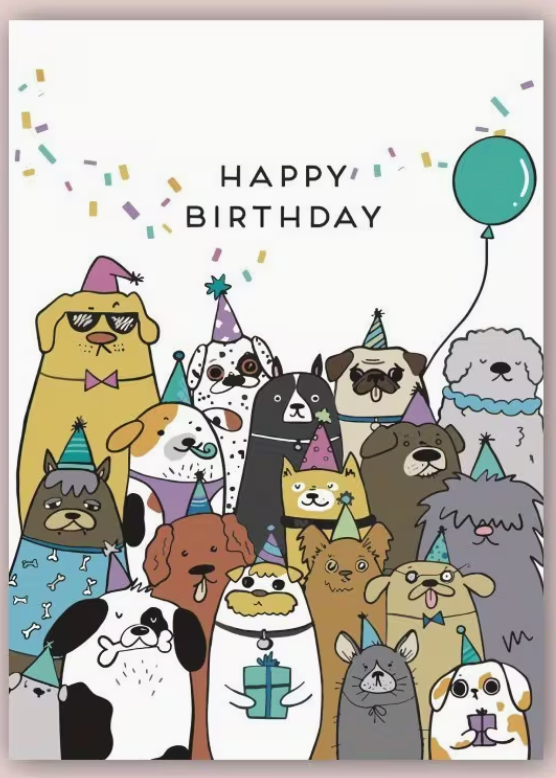 Dog Birthday Card - Pawty Guests (12cmx18cm)