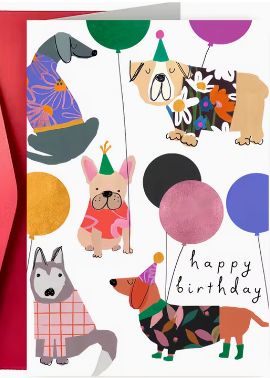 Dog Birthday Card - Pups With Balloons (12cmx17cm)