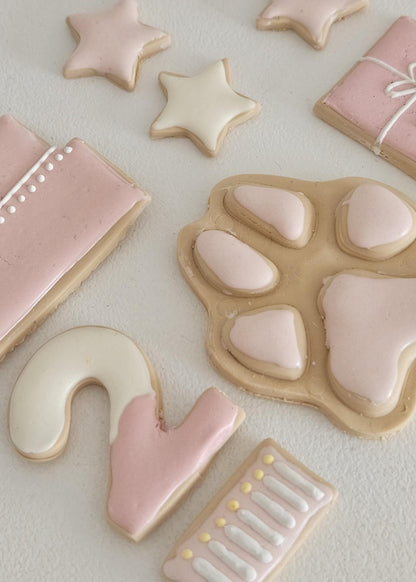 Custom message dog birthday treats – large box of decorated cookies