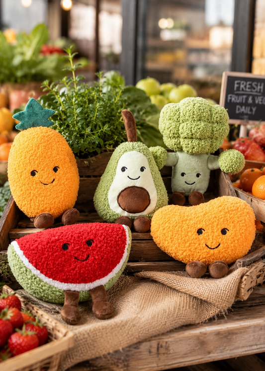 Smiley Plush Fruits & Veggies - Squeaky Dog Toy