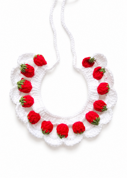 Strawberries - Crochet Dog Necklace (Size S or M)